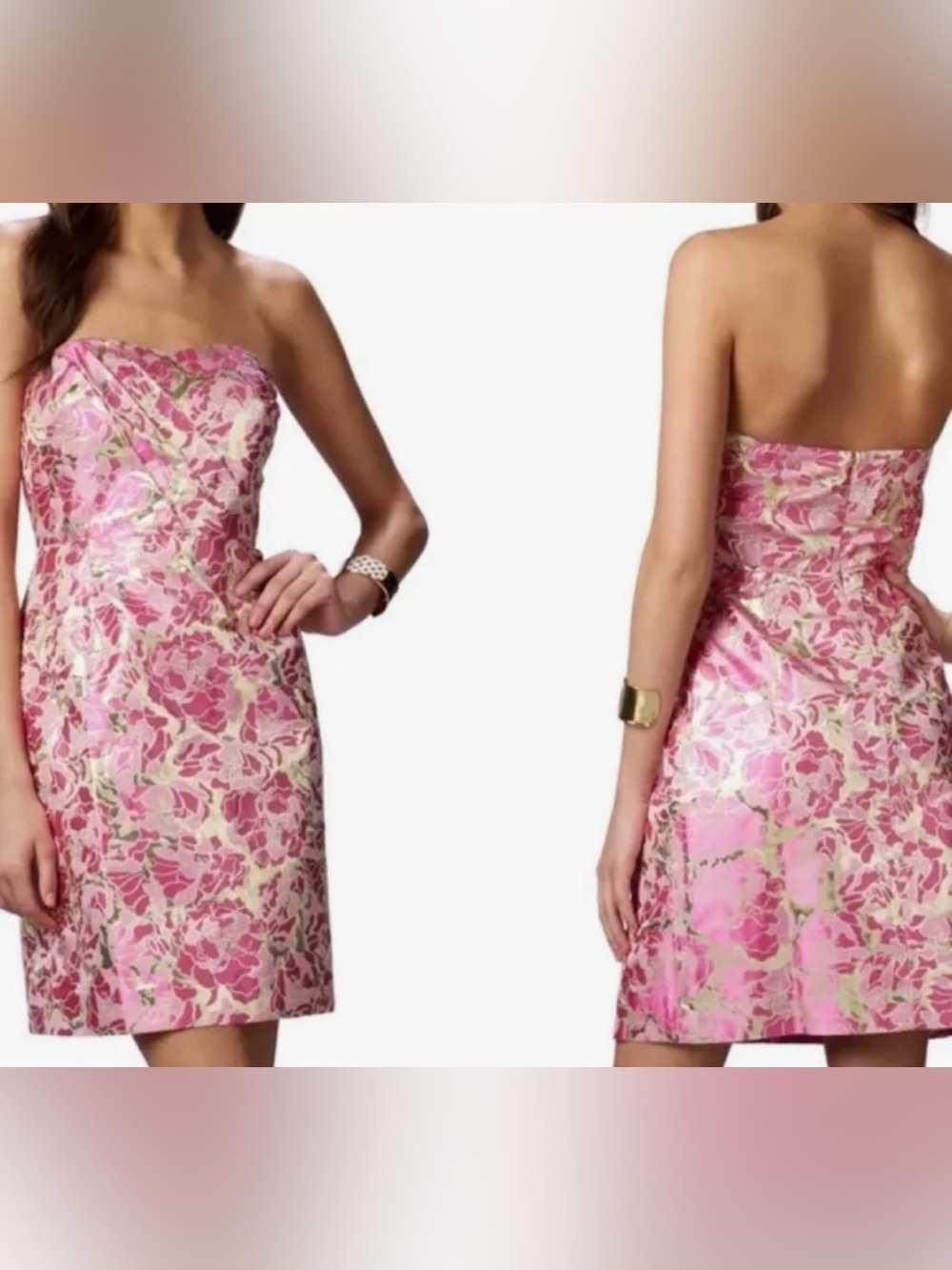 💕EUC Lilly Pulitzer Pink Floral Strapless Sheath Dress